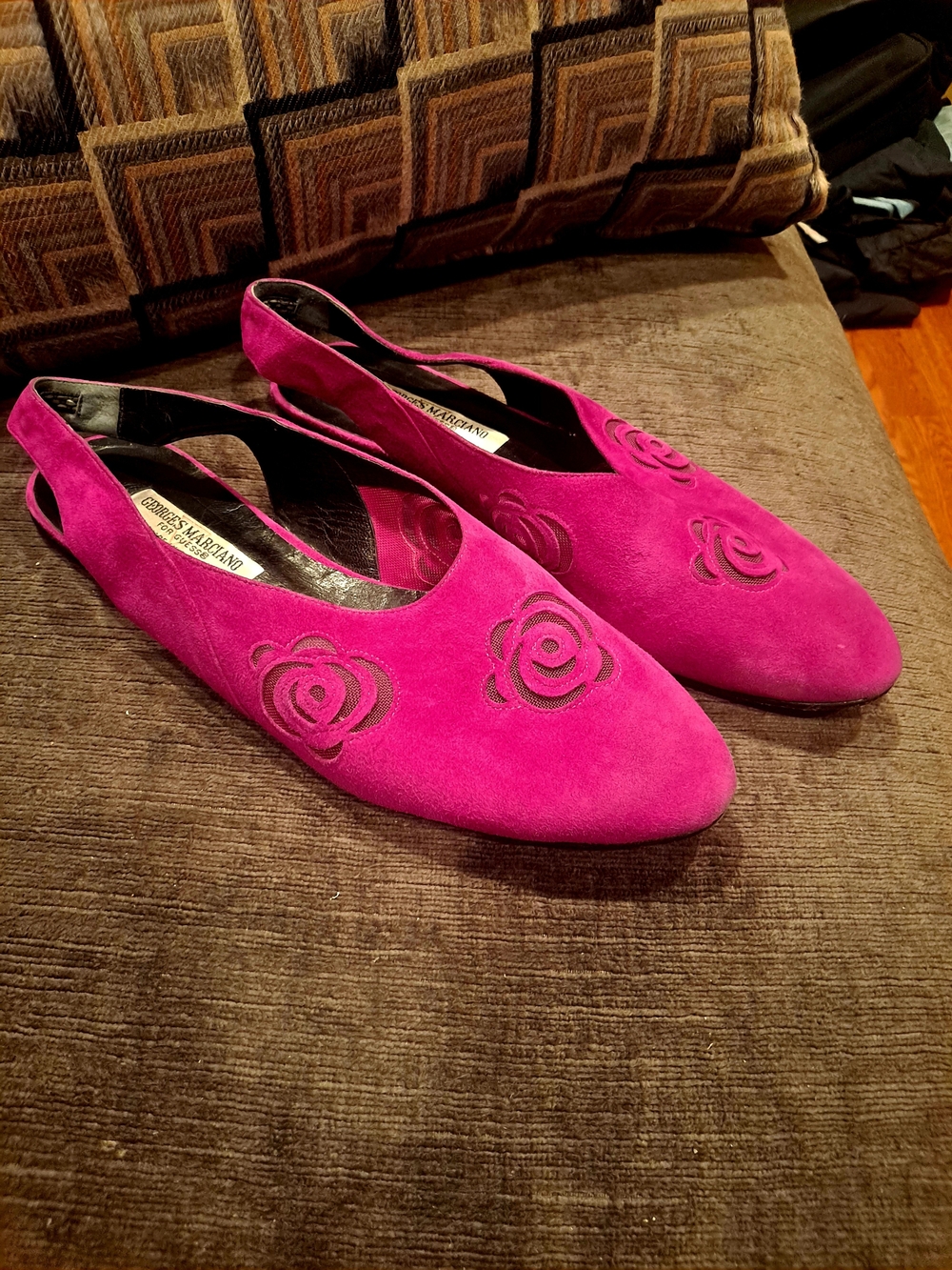 Guess Fuchsia Suede Slingback Flats with Rose Cutouts